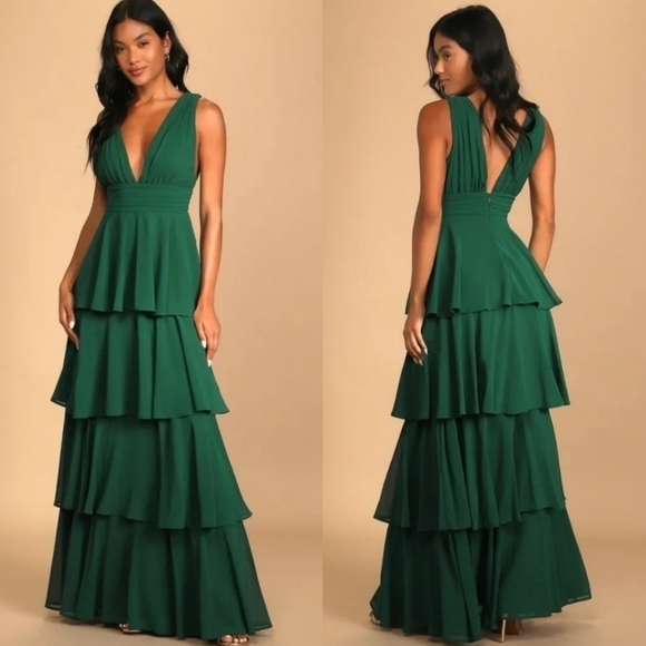 Lulus Dresses & Skirts - Lulus Amazing Evening Hunter Green Tiered Maxi Dress Size M Wedding Party Formal